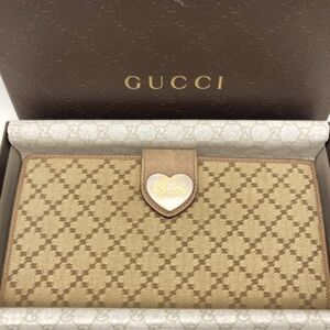 🔹️ GUCCI 🔹️ long leather wallet purse Italy Brown Canvas heart ✨️🤎